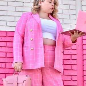Eloquii pink plaid blazer